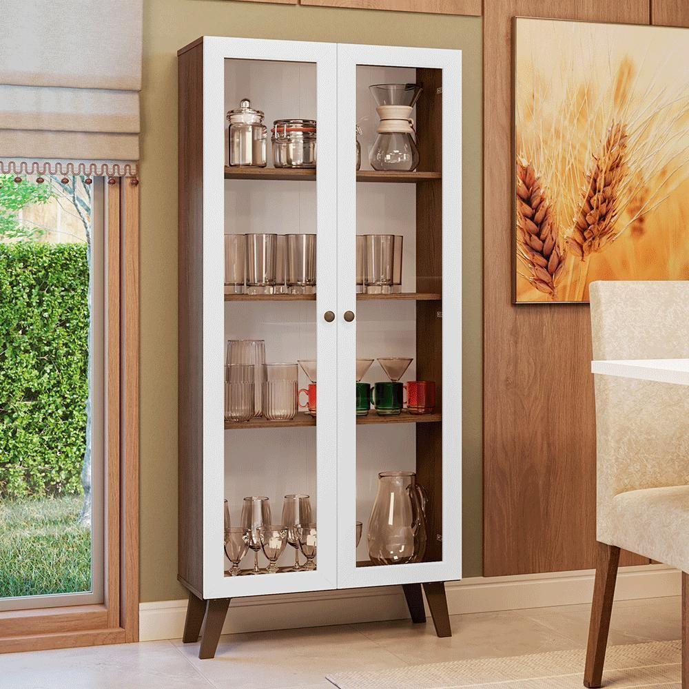 Cristaleira 70 Cm 2 Portas De Vidro Com Pés Trapézio Rustic-branco-rustic Vik Madesa - 1