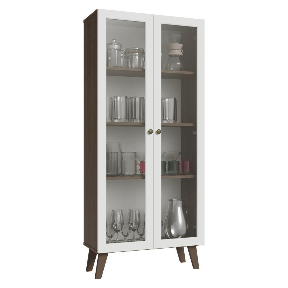 Cristaleira 70 Cm 2 Portas De Vidro Com Pés Trapézio Rustic-branco-rustic Vik Madesa - 2