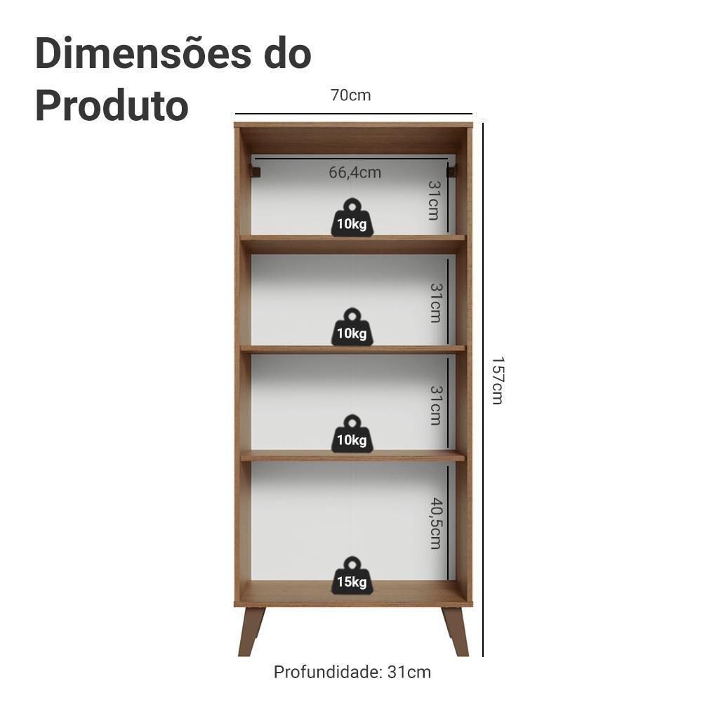 Cristaleira 70 Cm 2 Portas De Vidro Com Pés Trapézio Rustic-branco-rustic Vik Madesa - 3