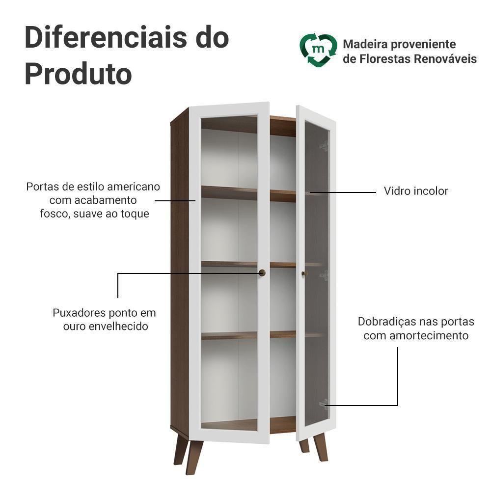 Cristaleira 70 Cm 2 Portas De Vidro Com Pés Trapézio Rustic-branco-rustic Vik Madesa - 4