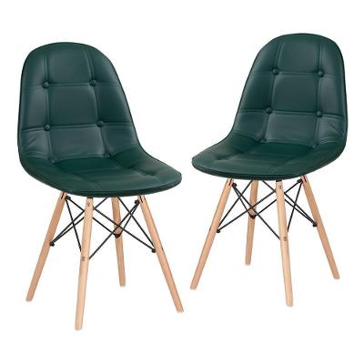 Kit - 2 X Cadeiras Estofadas Eames Eiffel Botonê - Base De Madeira Clara - Verde Escuro