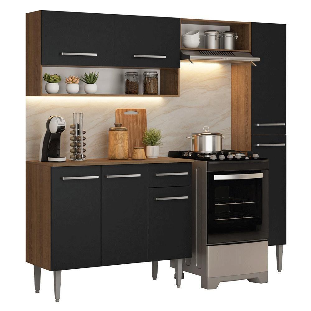 Armário De Cozinha Completa 197 Cm Rustic-preto Emilly Madesa 01 - 2