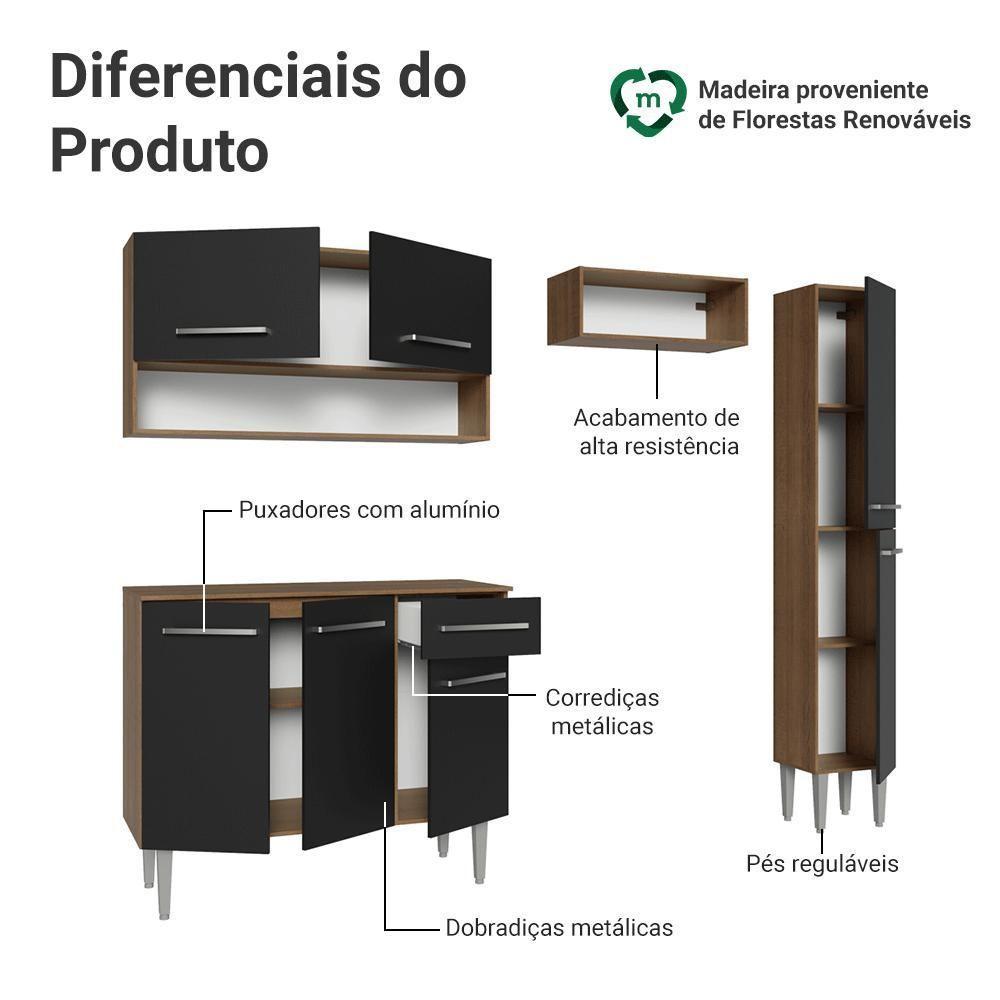 Armário De Cozinha Completa 197 Cm Rustic-preto Emilly Madesa 01 - 4