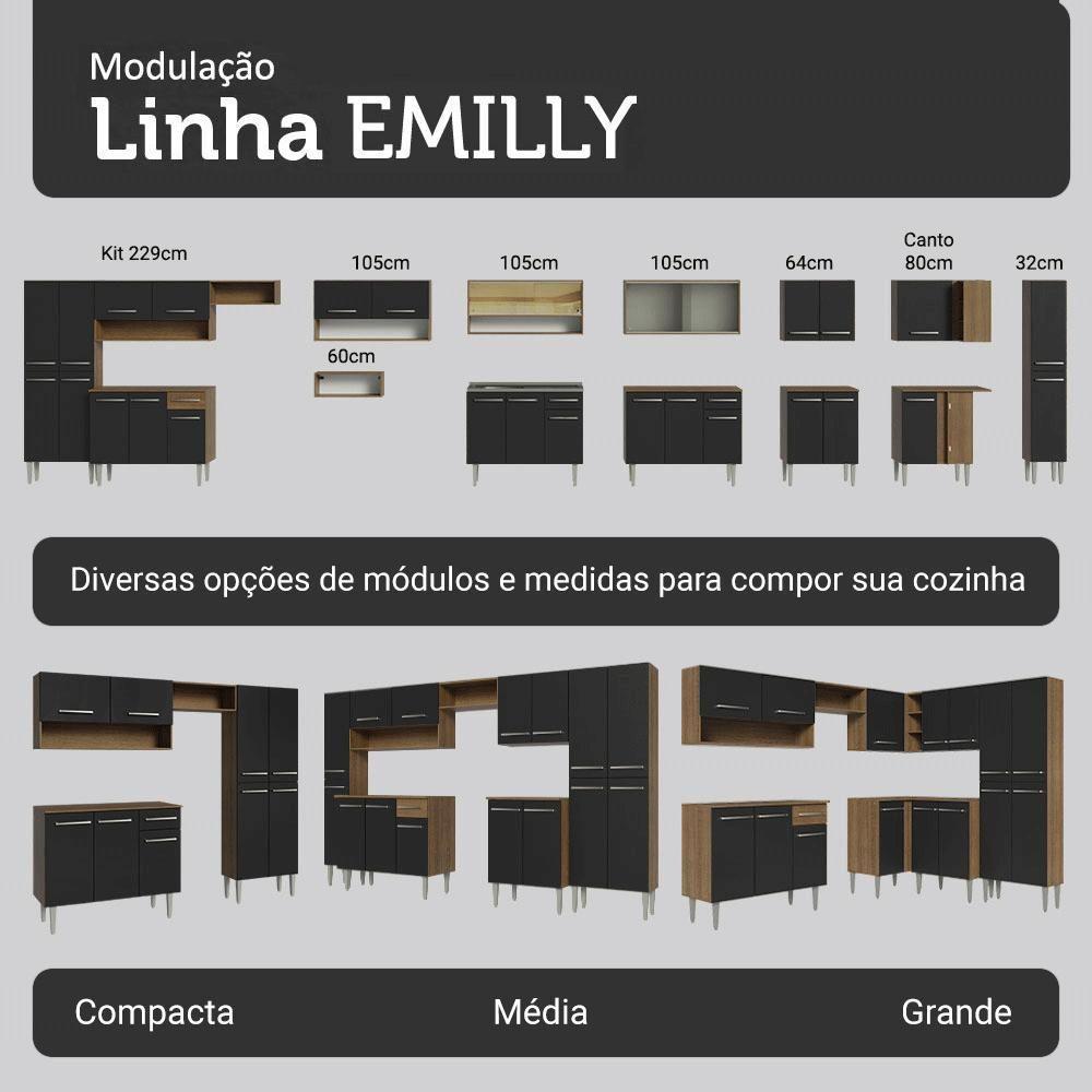 Armário De Cozinha Completa 197 Cm Rustic-preto Emilly Madesa 01 - 9