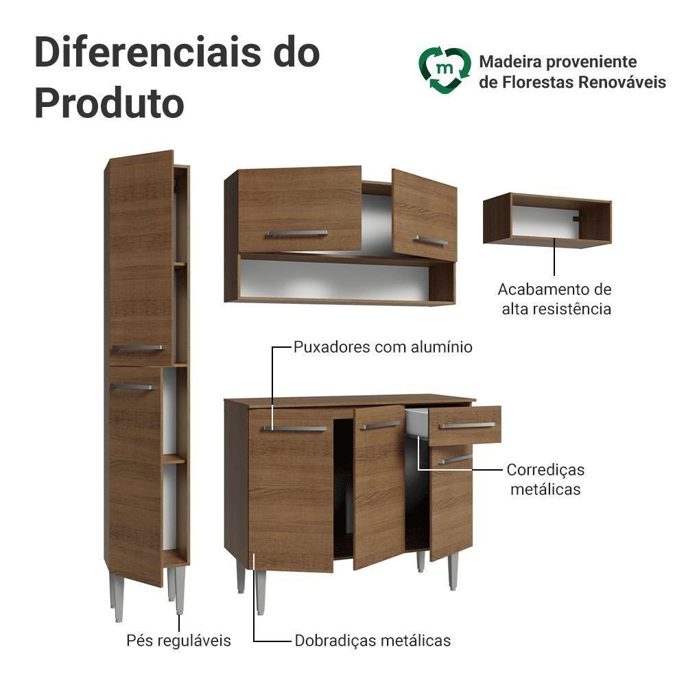 Armário De Cozinha Completa 197 Cm Rustic Emilly Madesa 02 - 4