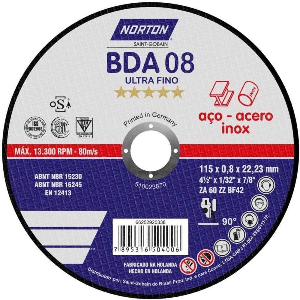 Disco De Corte Com Depressão Central Bda 08 115x0,8x22,23mm - 66252920338 - Norton - 1