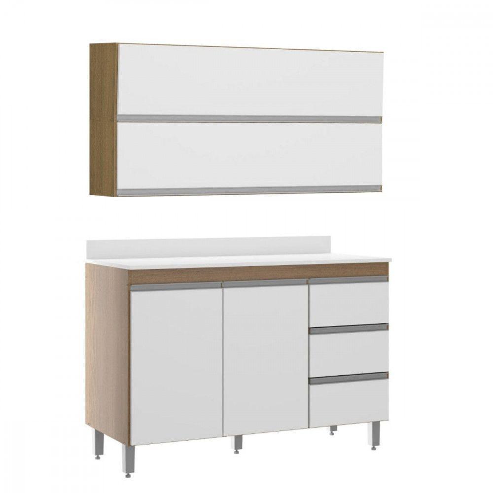 Cozinha Compacta Balcão Tampo Armário Aéreo Menu Móveis Branco - 1