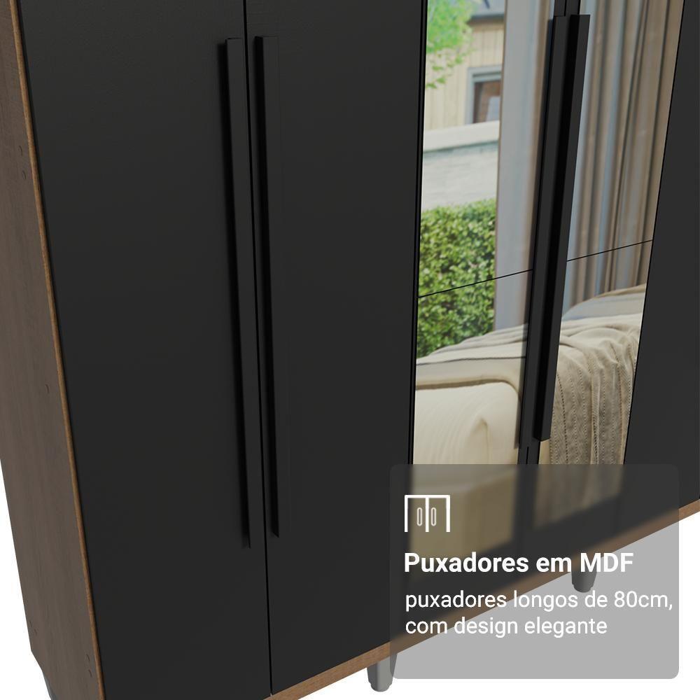 Guarda-roupa Casal Com Pés 6 Portas Batentes Com Espelho Rustic-preto-preto Saturno Madesa - 6