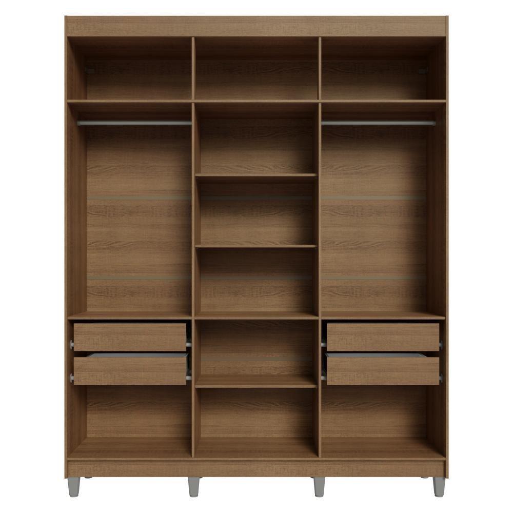 Guarda-roupa Casal Com Pés 6 Portas Batentes Com Espelho Rustic-preto-preto Saturno Madesa - 8