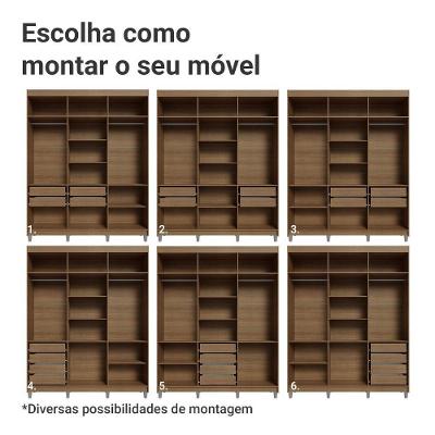 Guarda Roupa Casal Saturno 6 Portas Batentes Rustic-preto-preto