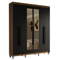 Guarda-roupa Casal Com Pés 6 Portas Batentes Com Espelho Rustic-preto-preto Saturno Madesa - 2
