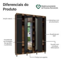 Guarda-roupa Casal Com Pés 6 Portas Batentes Com Espelho Rustic-preto-preto Saturno Madesa