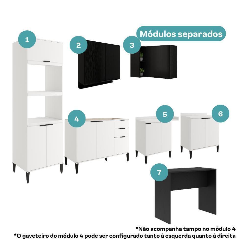 Armário De Cozinha Completa Miami New Carraro Branco E Preto Touch - 4