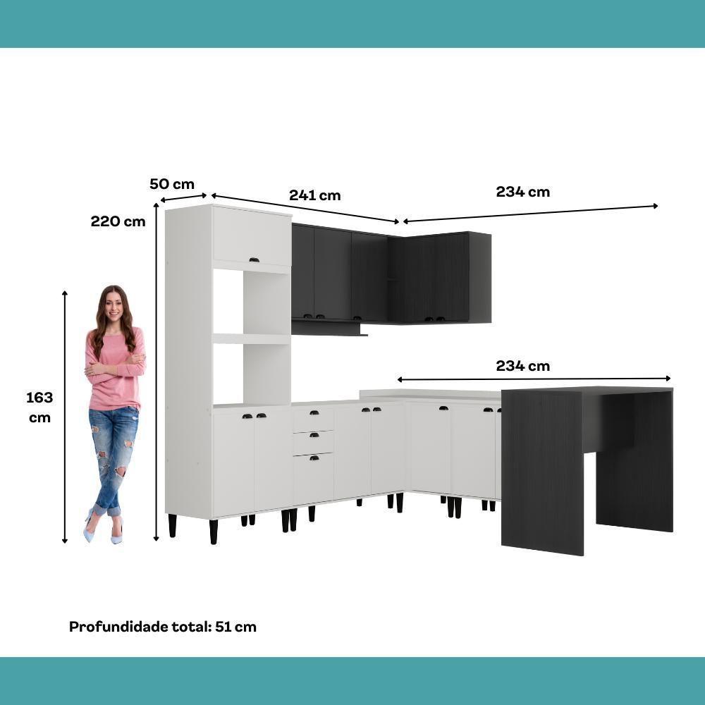 Armário De Cozinha Completa Miami New Carraro Branco E Preto Touch - 6