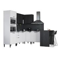 Armário De Cozinha Completa Miami New Carraro Branco E Preto Touch - 2