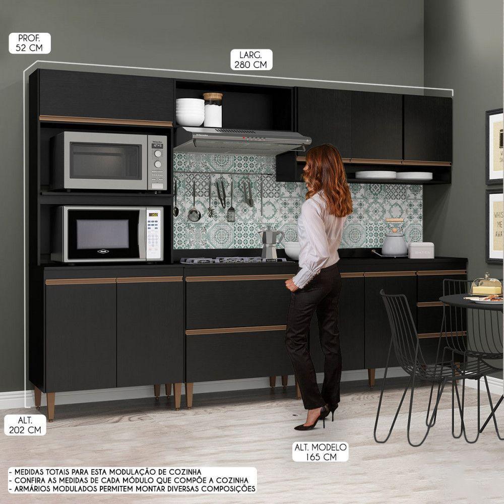 Armário Para Cozinha Sabrina 280x202cm 6 Pçs Mdp Menu Móveis Preto - 2