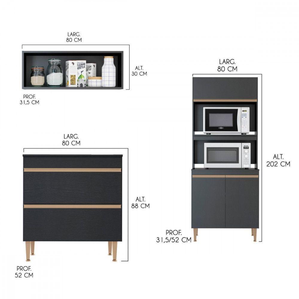 Armário Para Cozinha Sabrina 280x202cm 6 Pçs Mdp Menu Móveis Preto - 4