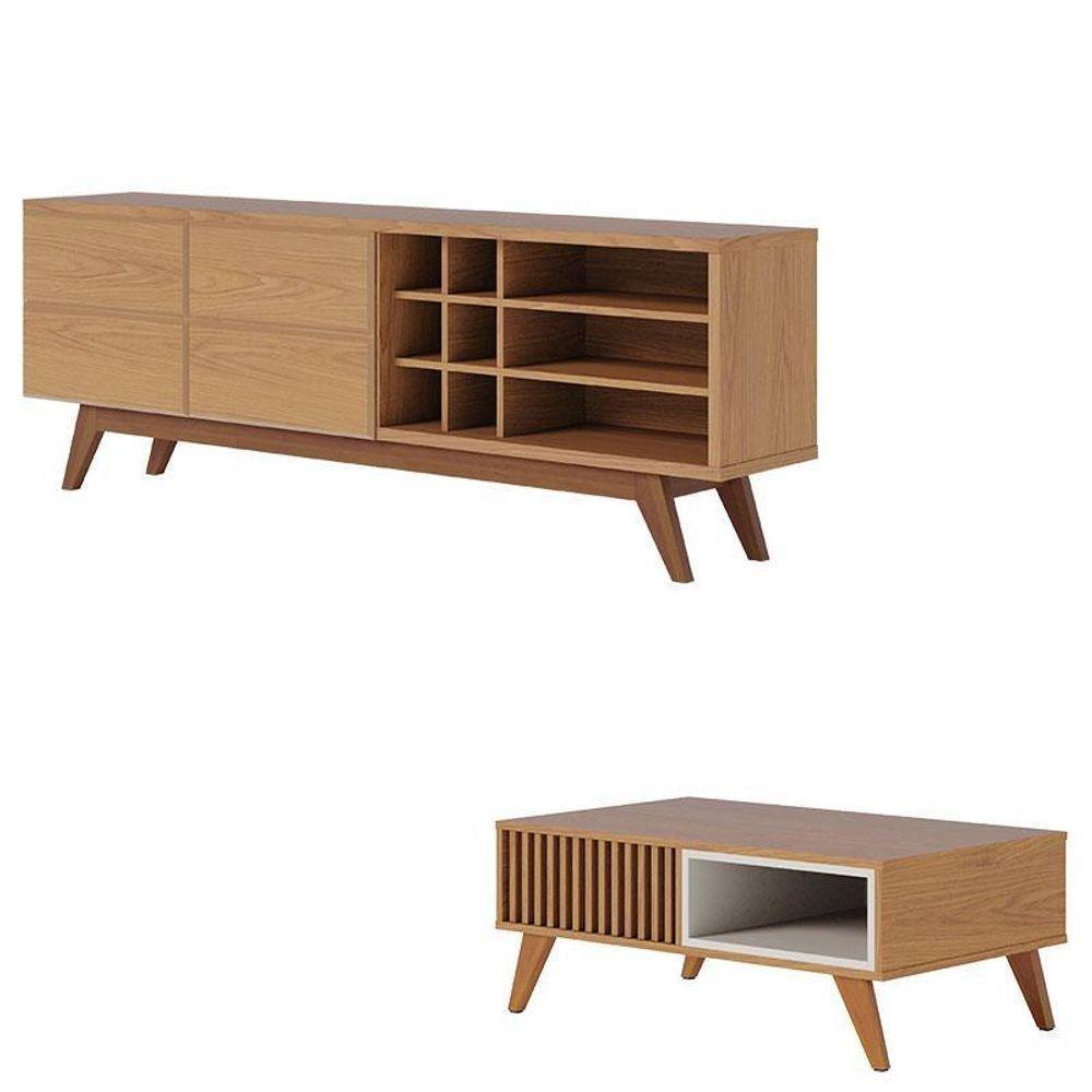 Rack Bancada Noronha 1.8 Freijó Com Mesa De Centro Jeri Freijó Off White - Colibri - 1