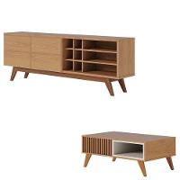 Rack Bancada Noronha 1.8 Freijó Com Mesa De Centro Jeri Freijó Off White - Colibri - 1