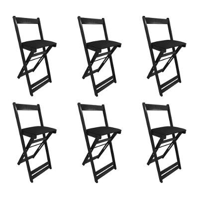 Kit 6 Cadeiras Bistro Dobrável De Madeira Estofada Preta - Preto