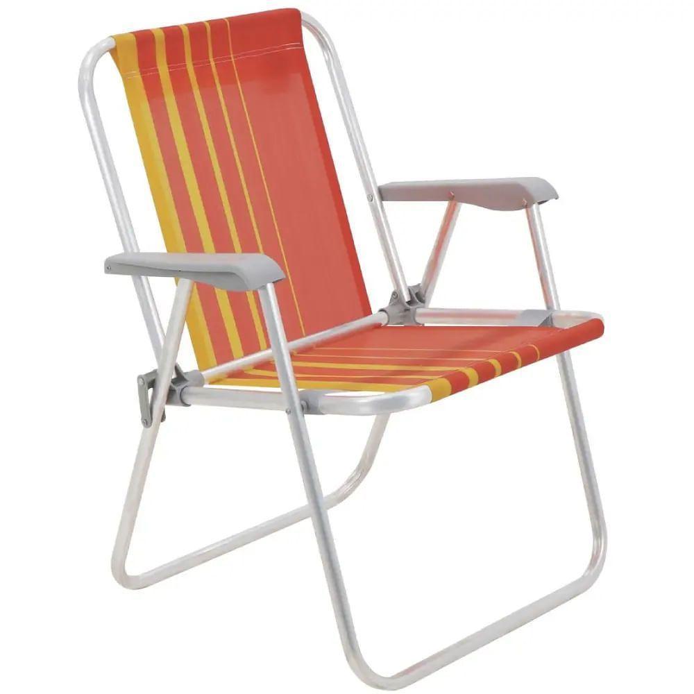 Cadeira De Praia Samoa Alta Em Alumínio Com Assento Laranja E Amarelo - 92900001 - Tramontina - 1