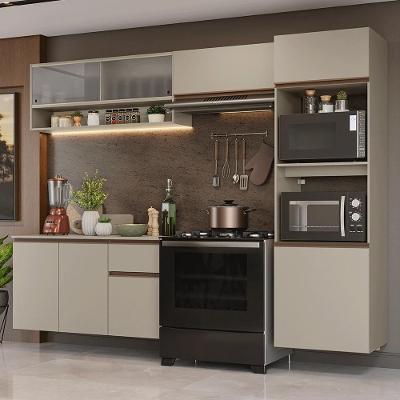 Armário de Cozinha Completa Nice 6 Portas 1 Gaveta 260 cm Creme com Torre Quente e Nichos