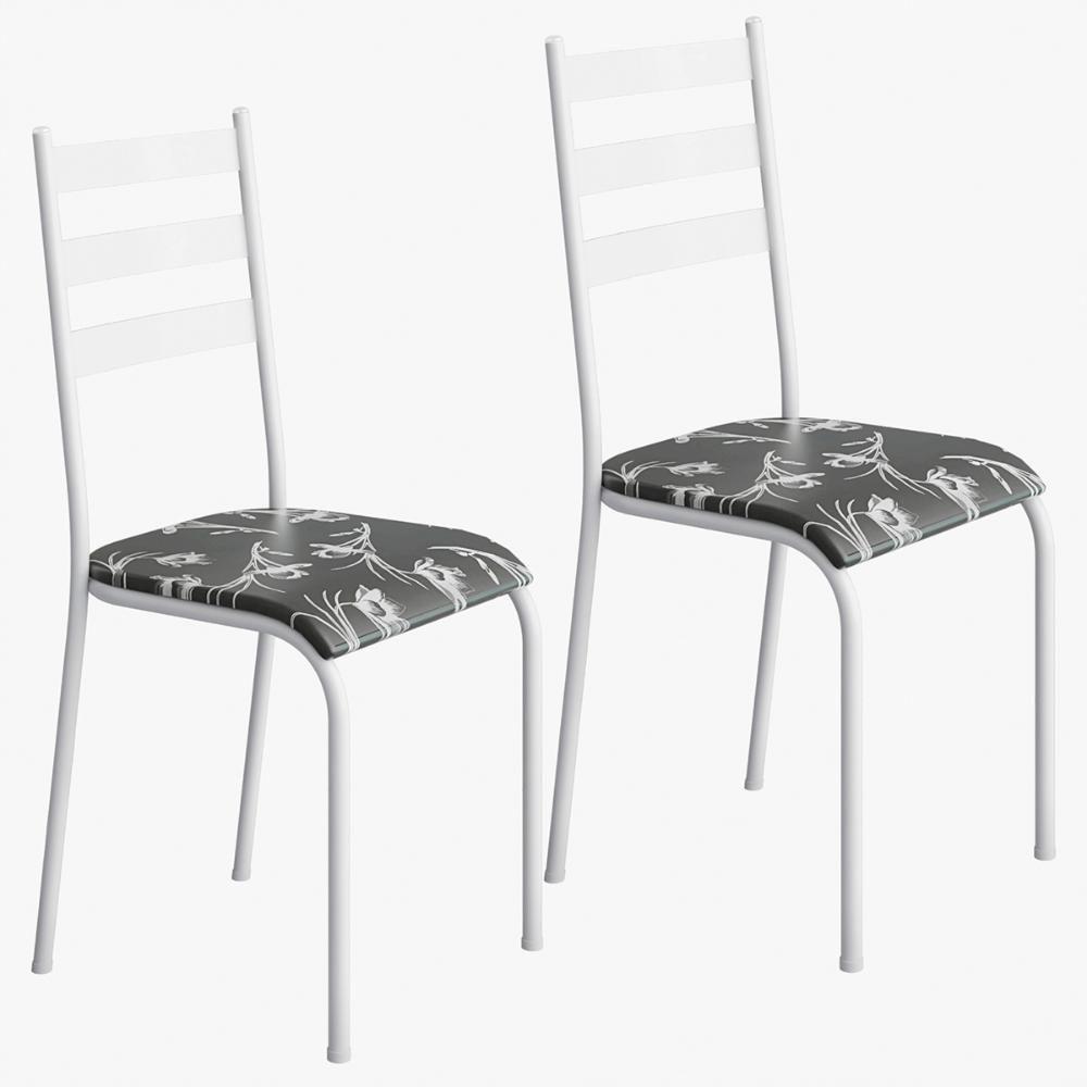 Kit 2 Cadeiras 541 Sala Jantar Cozinha Pés Aço Tubular Floral Branco - 1