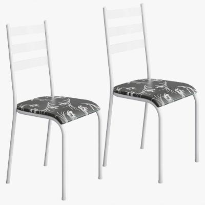 Kit 2 Cadeiras 541 Sala Jantar Cozinha Pés Aço Tubular Floral Branco