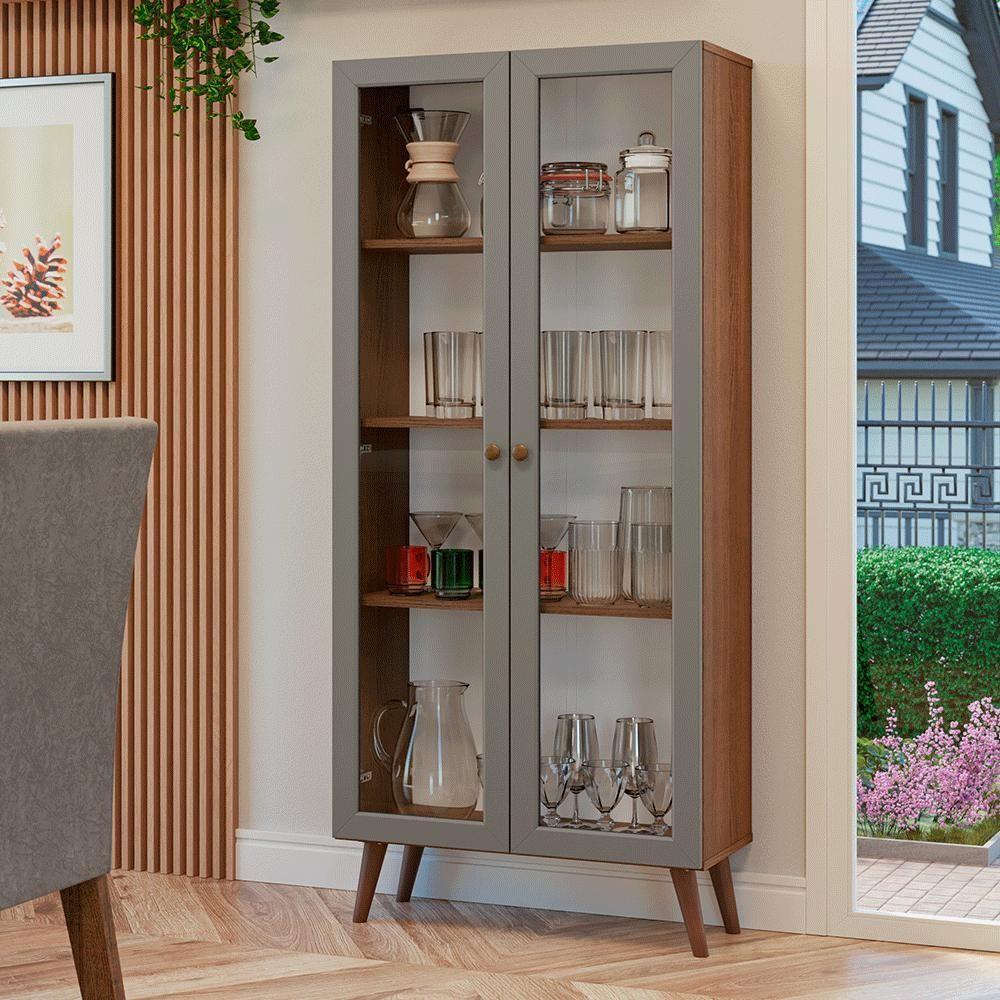 Cristaleira 70 Cm 2 Portas De Vidro Com Pés Cônicos Rustic-cinza-rustic Vik Madesa - 1