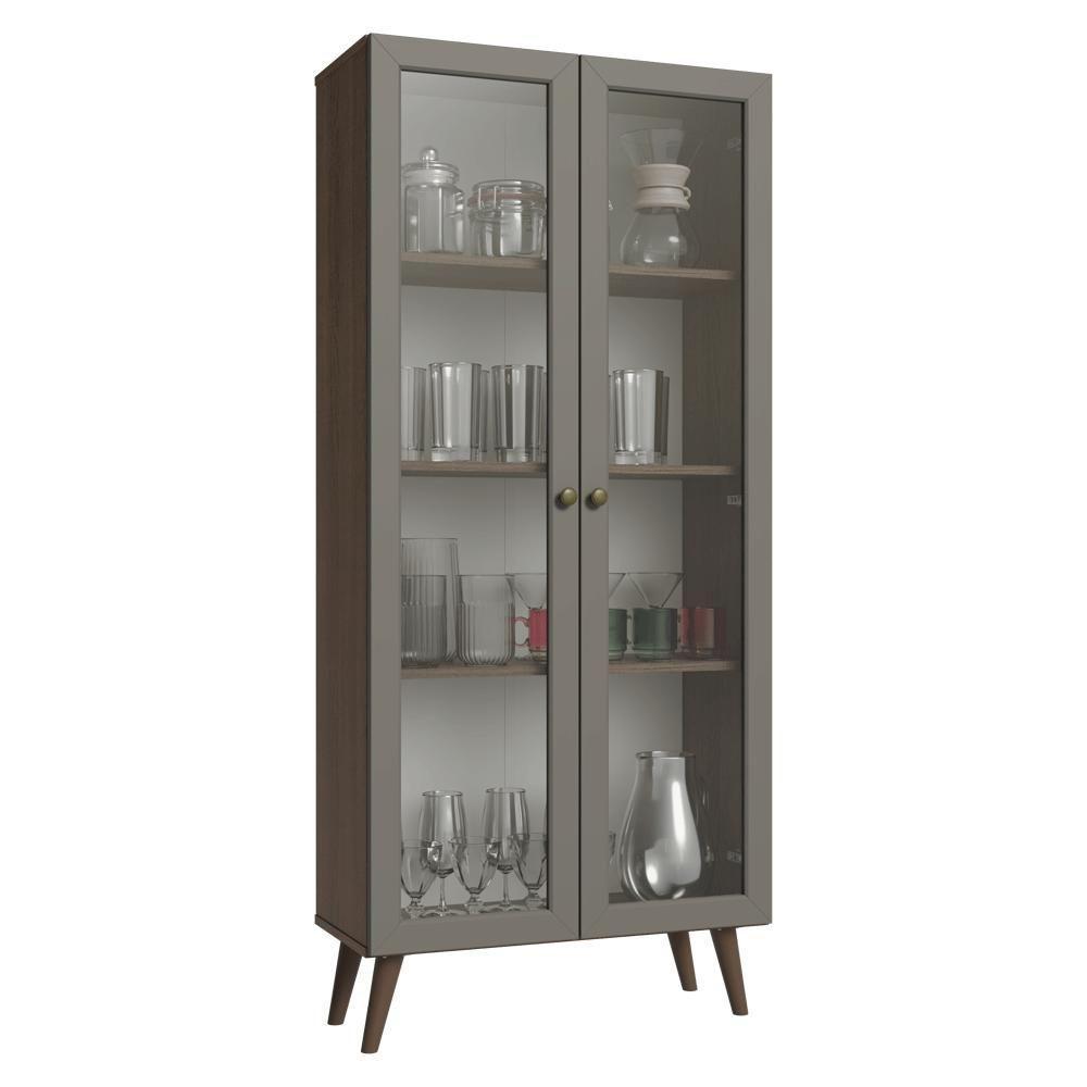 Cristaleira 70 Cm 2 Portas De Vidro Com Pés Cônicos Rustic-cinza-rustic Vik Madesa - 2
