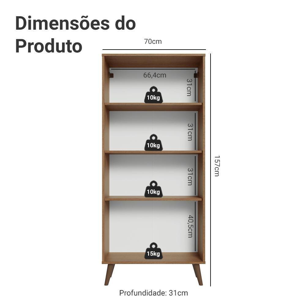 Cristaleira 70 Cm 2 Portas De Vidro Com Pés Cônicos Rustic-cinza-rustic Vik Madesa - 3