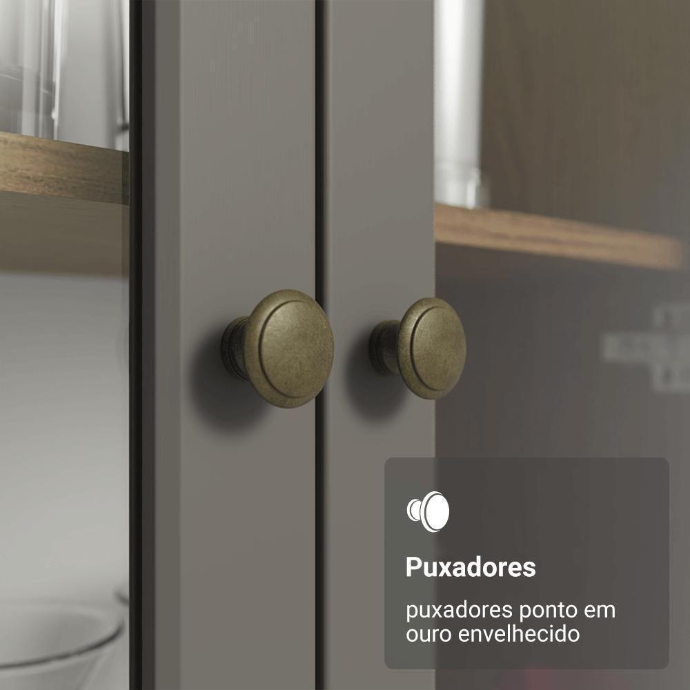 Cristaleira 70 Cm 2 Portas De Vidro Com Pés Cônicos Rustic-cinza-rustic Vik Madesa - 6