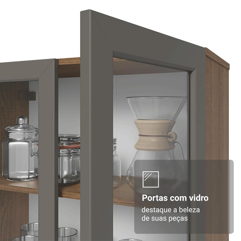 Cristaleira 70 Cm 2 Portas De Vidro Com Pés Cônicos Rustic-cinza-rustic Vik Madesa - 7