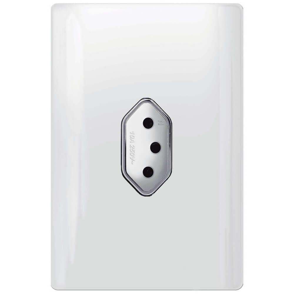 Tomada Universal Vertical 2p+t 10a Com Placa 4x2 Branca E Cromada - Dc 1200-12 - Novara - 1