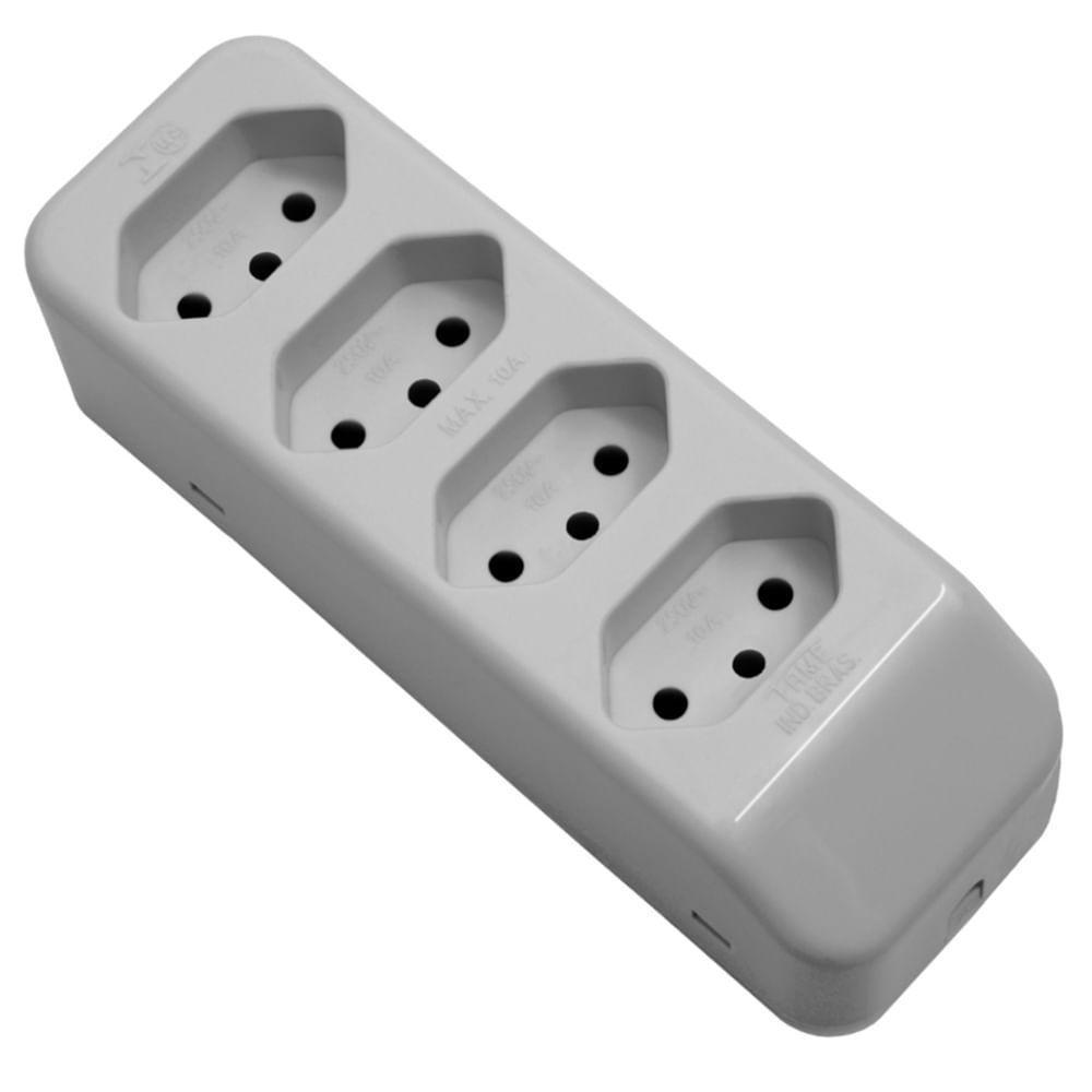 Tomada Móvel Múltipla 2p+t 10a 250 Volts Quádrupla Cinza - 2701 - Fame Tomada Padrao 2p+t Quadrupla 10a Cinza 2701 Fame - 1