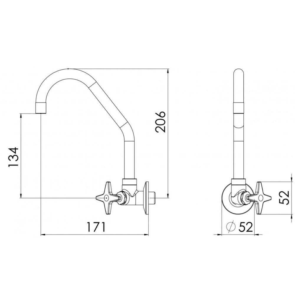 Torneira Para Cozinha Eco Bica Móvel 1168 C23 Cromada De Parede - Vtp123cwg - Esteves - 3