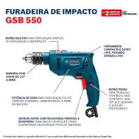 Furadeira De Impacto Gsb 550 Re Com 14 Acessórios De 550 Watts 110 Volts - 06011b60d4000 - Bosch