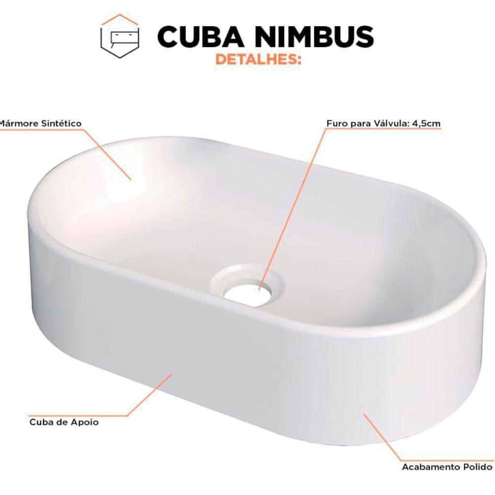 Cuba De Apoio Para Banheiro Em Mármore Sintético Nimbus Branco - Cozimax Cuba Sintetica Nimbus Branca - 4