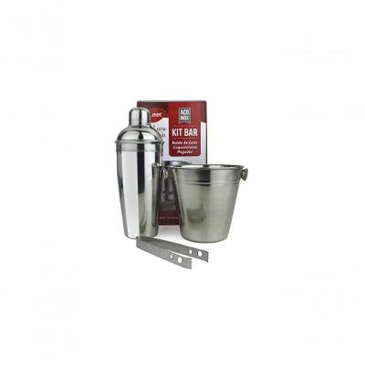 Kit Bar 3 Pçs/ Inox Coqueteleira 750 Ml Balde E Pegador - Clink