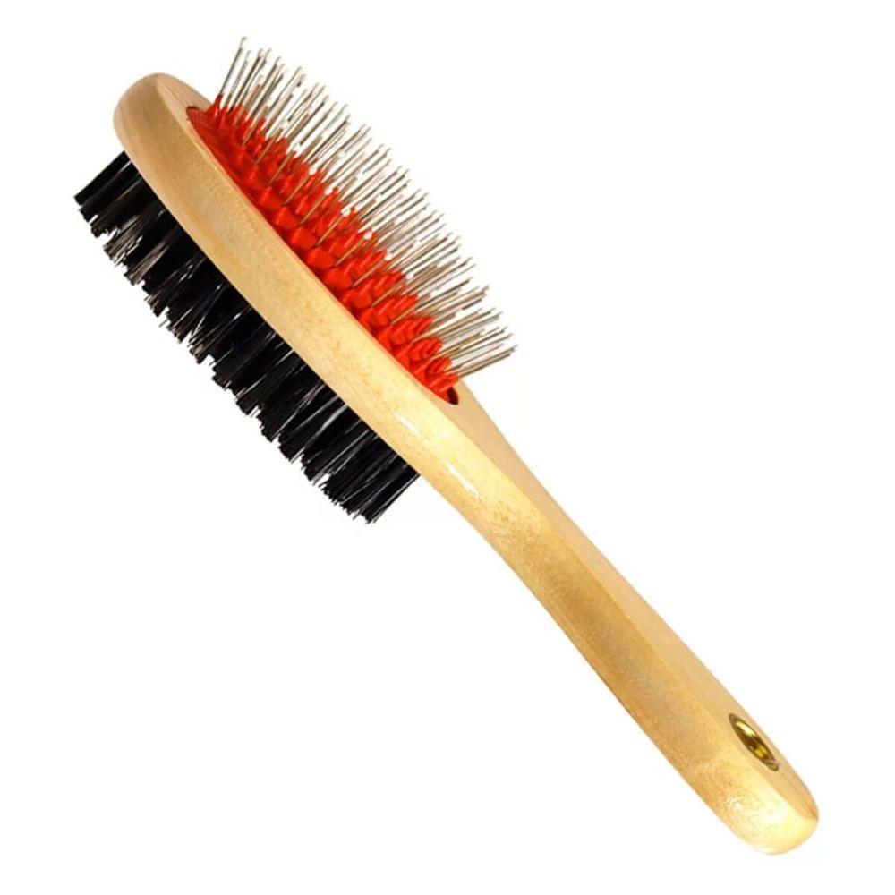 Escova De Madeira Dupla Savana Com Bolinhas Nas Cerdas E Cabo De Madeira - 90 - American Pets - 1