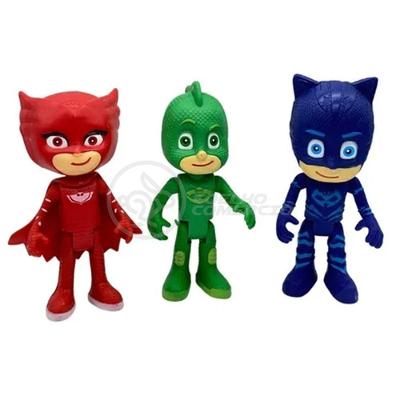 Kit 3 Bonecos Brinquedos Pjmasks Grande Articulados 14cm-Menino Gato, Corujita, Lagartixo