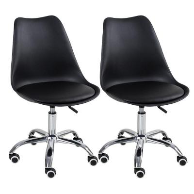 Kit 2 Cadeiras Com Rodízios Tulipa Office Escritório Preto Preto