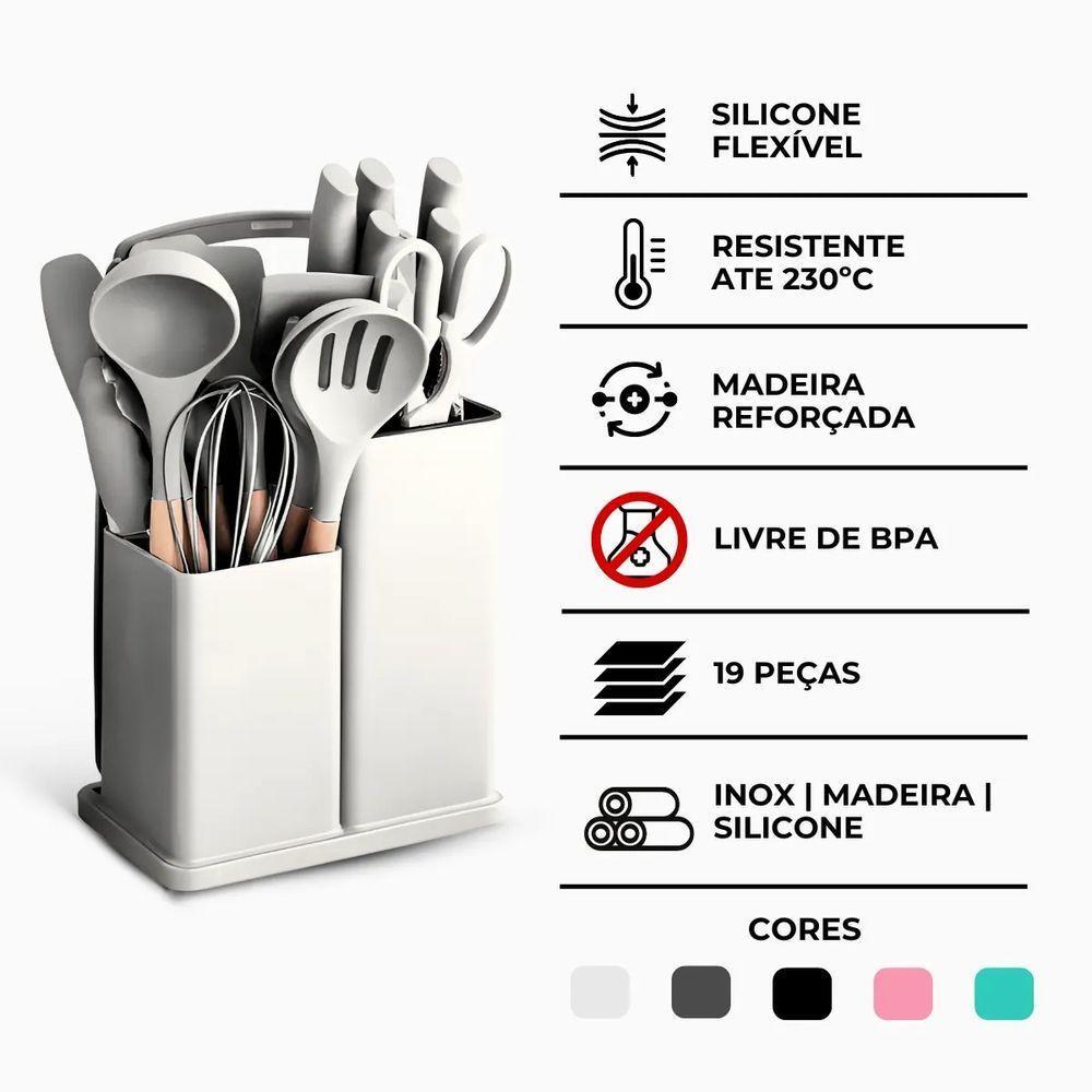 Kit Utensílios De Cozinha Jogo Completo 19 Peças Branco - 9