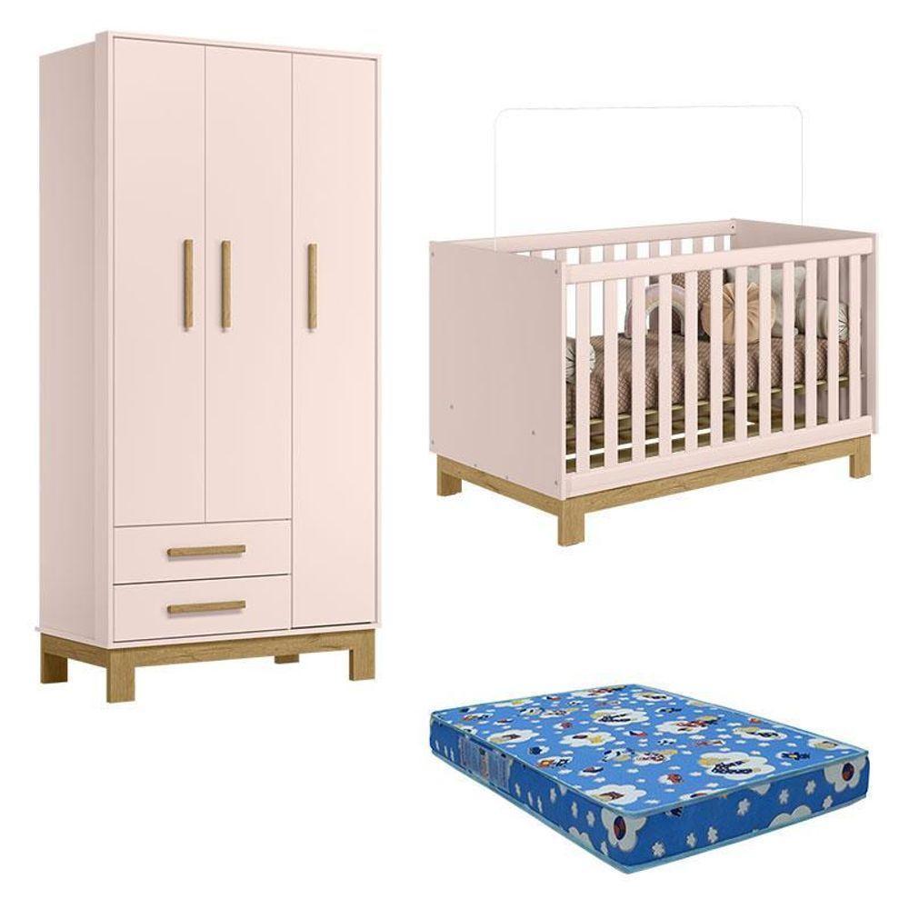 Berço Americano 4315 E Guarda Roupa 4340 Q Encanto Slim Rosa Acetinado Com Colchão Tend Tudo – Qmovi - 1