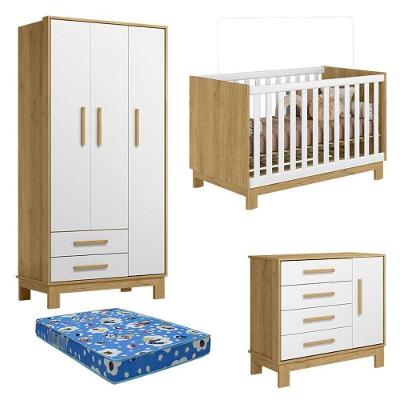 Quarto De Bebê Q Encanto Slim Freijó Toq Branco Acetinado Com Colchão Tend Tudo – Qmovi