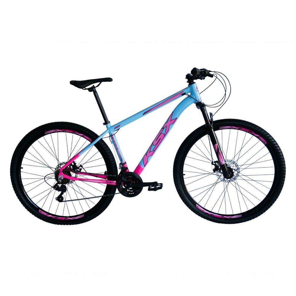 Bicicleta Aro 29 Ksx Sd7 21v Cabos Internos Alumínio Freios A Disco Garfo Suspensão Rosa Azul Tamanho 15 - 1