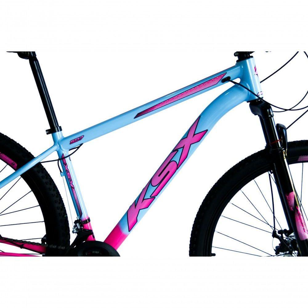 Bicicleta Aro 29 Ksx Sd7 21v Cabos Internos Alumínio Freios A Disco Garfo Suspensão Rosa Azul Tamanho 15 - 4