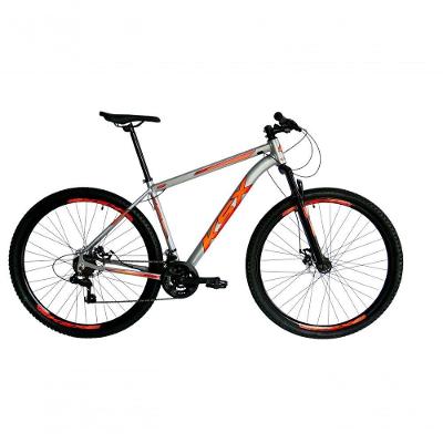 Bicicleta Aro 29 Ksx Sd7 21v Cabos Internos Alumínio Freios A Disco Garfo Suspensão Prata Laranja Tamanho 17