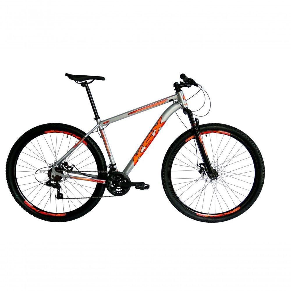 Bicicleta Aro 29 Ksx Sd7 21v Cabos Internos Alumínio Freios A Disco Garfo Suspensão Prata Laranja Tamanho 15 - 1