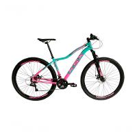 Bicicleta Aro 29 Ksx Sd7 Feminina 21v Cabos Internos Alumínio Freios A Disco Garfo Suspensão Rosa Verde Tamanho 17 - 1